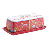 Bico Red Spring Bird butter dish with lid on countertop for easy butter access