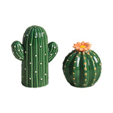 Bicuzat ceramic cactus salt and pepper shakers on a dining table for cheerful meals