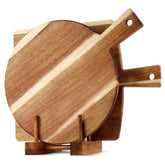 BIEOFFEI acacia round cutting board with stand showcases versatile prep and serving options