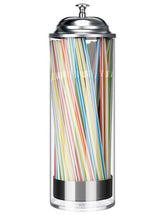 BIGINIWA straw holder dispenser on a clean counter with clear glass