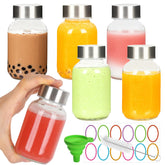 BIGIVACA 6-pack glass juice bottles with lids for spill-free on-the-go beverages