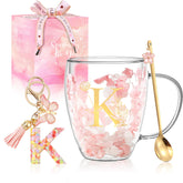 BigNoseDeer double-wall flower mug with spoon highlighting elegant dried flowers for a gift-ready moment