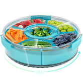 BigPonPon divided rotating serving tray with lid showing six snack compartments for easy access