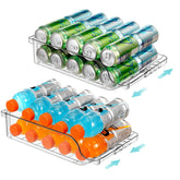 BingoHive clear width adjustable can organizer in a compact fridge setup