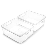 BINO Lucid Collection medium bin inside fridge keeps items organized and visible.