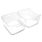 BINO X-Large plastic storage bins in clear view for easy pantry organization.