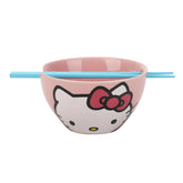 Bioworld Hello Kitty big-face bowl on pink background, great for ramen meals.