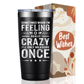 BIRGILT 20oz tumbler front view with woodworking motto, ideal gift for carpenters
