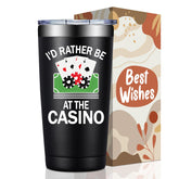 BIRGILT 20oz gambling tumbler held by hand, ideal for poker players on the go.