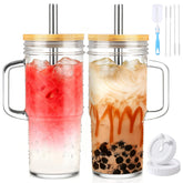 Birity 24oz glass tumbler with handle and lid, two-pack, ready for hydration