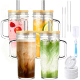 Birity glass cups with lids and straws 24oz handle for on-the-go hydration
