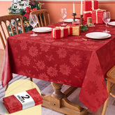 Biscaynebay Christmas red tablecloth 60x84 damask closeup, ideal for festive dining