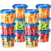 Biuleon 12-pack 24 oz freezer containers with twist-top lids for organized meal prep.