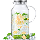 Bivvclaz 1-gallon glass pitcher with lid and handle for easy pouring.