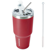 BJPKPK 30oz red tumbler with lid and straw for on-the-go temperature control.