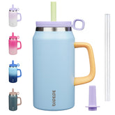 BJPKPK 50oz insulated tumbler with handle and blue lid keeps drinks hot or cold for hours.