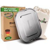 Blockhütte stainless steel lunch box with three compartments for organized meals at work.