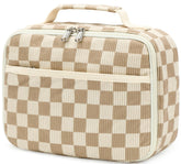 Bluboon kids lunch bag corduroy checkered brown front view for durable school use.