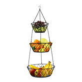 Blue Donuts heavy-duty 3-tier hanging basket with matte black finish for organized fruit display.