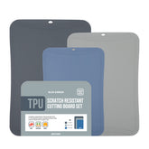 Blue Ginkgo TPU cutting mats set 3 in dark gray for versatile, knife-friendly prep.