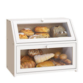 BMOSU Farmhouse bamboo double-layer bread box front view with two loaves