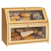 BMOSU farmhouse bread box with double-layer bamboo keeps bread organized.