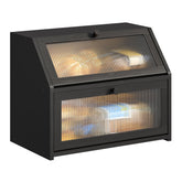 BMOSU large double layer bread box front view with two loaves on the counter