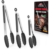 Bnlcd 7-inch heat resistant tongs with silicone tips for safe non-scratch flipping.