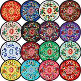 Boao vintage ethnic floral coaster close-up showing absorbent fabric for surface protection.