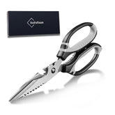 BoFuYuan Kitchen Scissors blade close-up with serrated edge for secure cutting control.