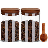 Boilmerit 27oz canister with wooden lid on counter preserves coffee freshness.