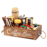 Bokelai wooden coffee station organizer top view with four compartments for pods and cups keeps coffee area tidy.