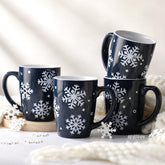 Bokon snowflake mug blue front showcases elegant winter design for cozy beverages