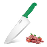 BOLEXINO 10-Inch Chef Knife blade close-up highlights a razor-sharp edge for precise slicing.