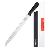 BOLEXINO 12-Inch Serrated Bread Knife blade slices crusty bread evenly.