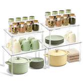 BOMOKS clear cabinet organizer top view showing double layer spice storage for easy access.