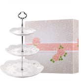 BonNoces 3-tier porcelain cupcake stand for elegant dessert display.