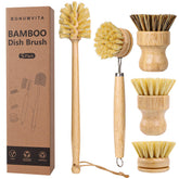 BonumVita 5pack bamboo dish brush set for versatile kitchen scrubbing of dishes and pots