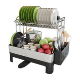 Boosiny extra-large two-tier dish drying rack front view supports many plates for organized drying.