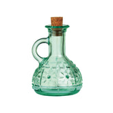 Bormioli Rocco Olivia oil cruet front view with blue-green glass for easy pouring.