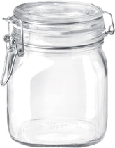 Bormioli Rocco Fido jar with airtight clamp for secure storage and clear visibility.