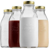 Bormioli Rocco Quattro Stagioni milk bottle 1L with airtight lid, ideal for beverages.