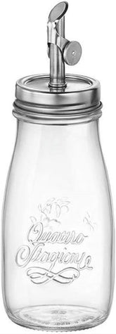 Bormioli Rocco Quattro Stagioni olive oil dispenser with weighted pourer for steady pours.