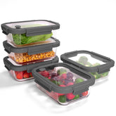 BOROHOUSE borosilicate glass containers set for meal prep and leftovers.