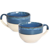 Bosmarlin ceramic jumbo mug pair, 23 oz each, Prussian blue glaze for generous beverages