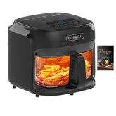 Boswell glass air fryer 7.5qt with transparent fry bowl for real-time browning monitoring and crisping.