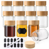 BPFY 12-pack glass shot bottles with caps for organized, spill-free ginger shots on the go.