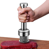 BQWII stainless steel meat tenderizer closeup showing 21 needles for even texture