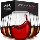 Bravario unbreakable stemless wine glass with 16 oz, ideal for outdoor use.