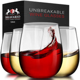 Bravario unbreakable stemless wine glass 16oz closeup with crystal clarity for everyday use
